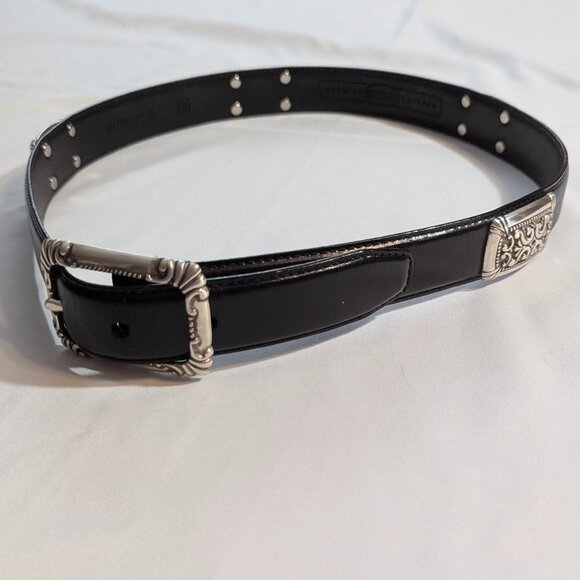 Fossil Size Small Genuine Leather Belt Black with Silver Metal Detail - Picture 13 of 13